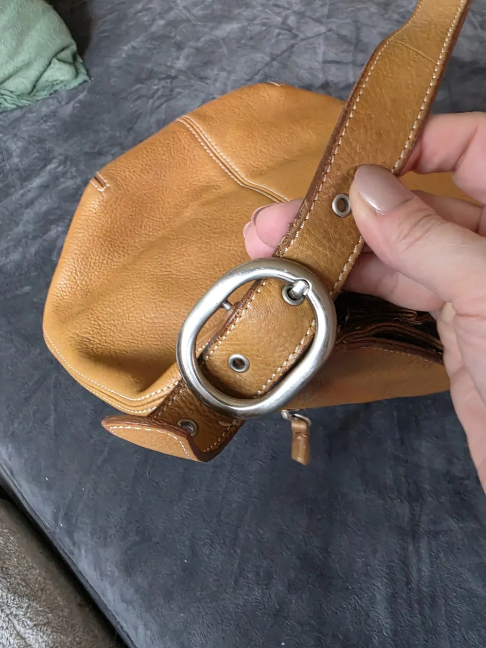 Tignanello Tan Shoulder Tote with Green Pouch